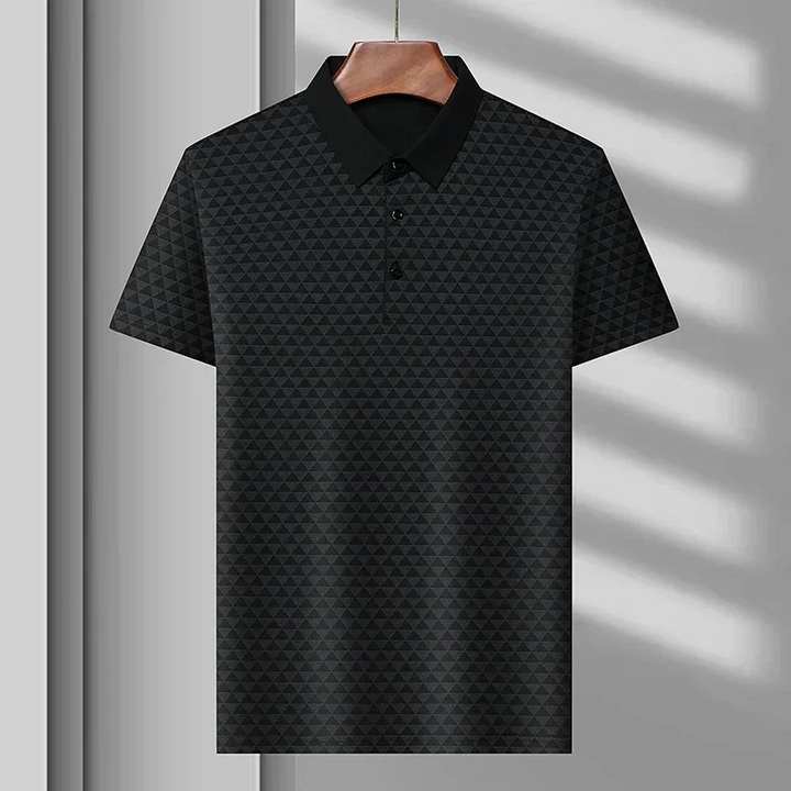 Versatile men's classic diamond pattern polo shirt, short sleeve for smart casual, business casual, or everyday comfort.