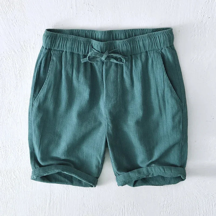 Khaki men's classic drawstring casual shorts, relaxed fit, ideal for casual summer apparel.