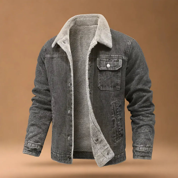 Stylish men's classic trucker jacket, insulated for winter warmth and outerwear comfort.