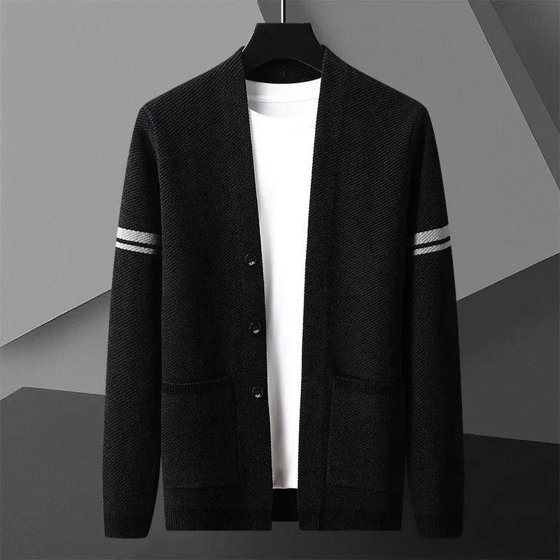 Timeless men's classic dark gray cardigan with a relaxed fit, ideal for versatile layering and everyday style.