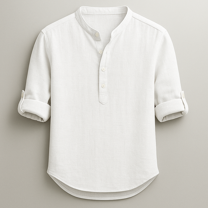 Classic men's everyday henley shirt, a comfortable long-sleeve button-up design for casual wear.