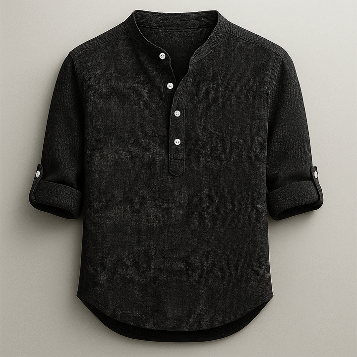 Tailored men's long-sleeve henley shirt for ultimate comfort and versatile casual styling in spring/summer.