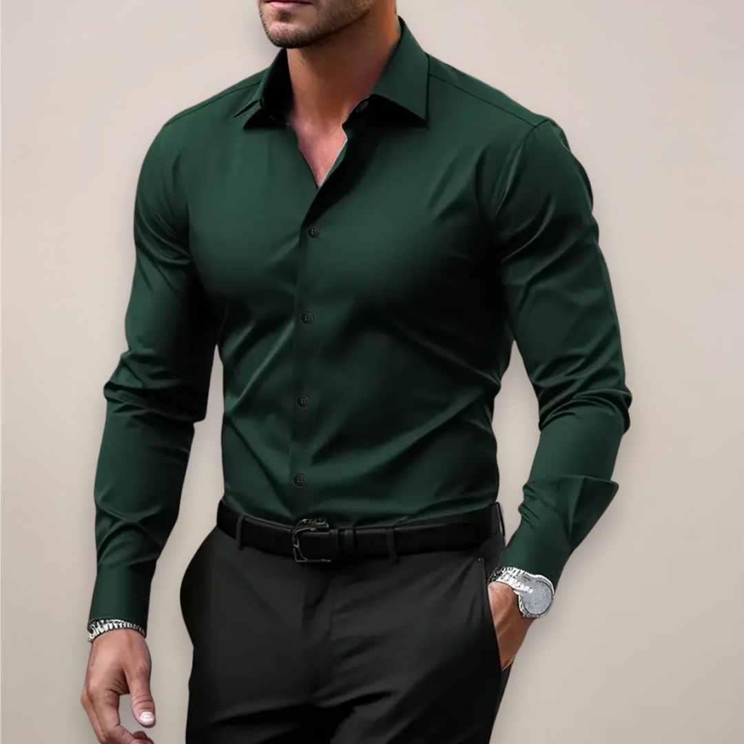 Classic men's long-sleeve shirt with a stylish notched collar, great for smart casual and business wear.
