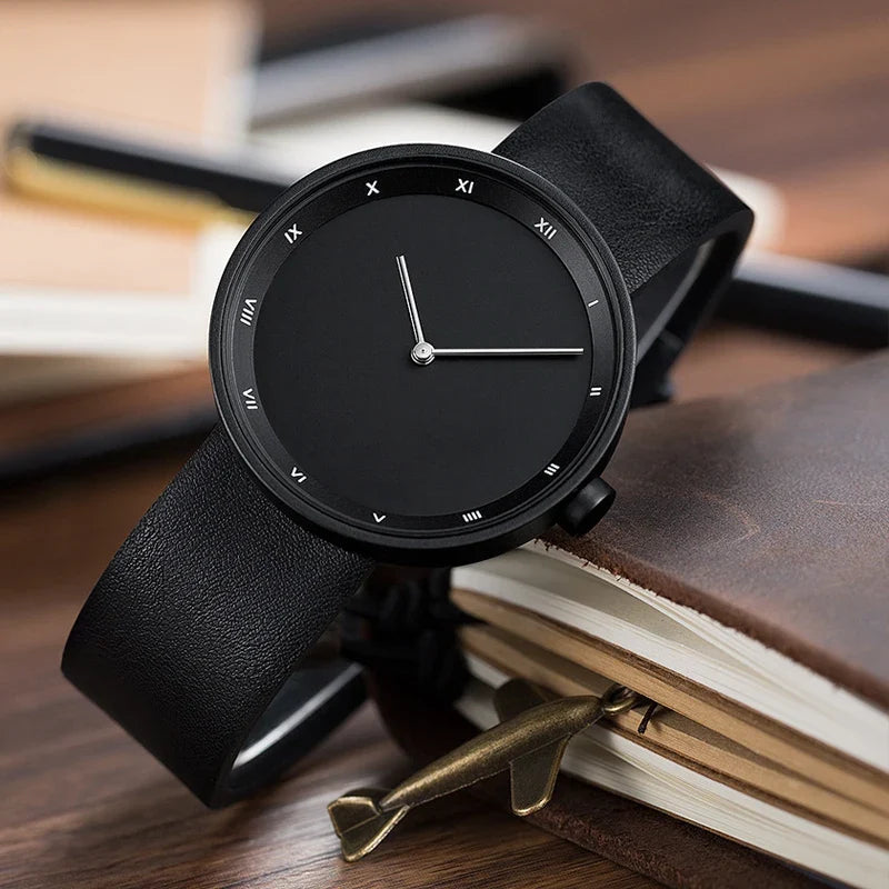 High-quality men's leather watch, minimalist aesthetic, perfect for everyday wear & formal events.