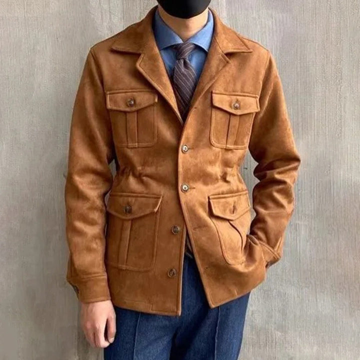 Men's classic outdoor field jacket with four functional pockets, button-front closure, and tailored fit.
