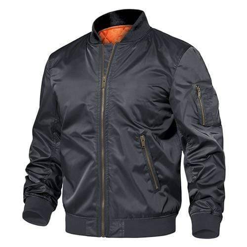 Back view of men's casual bomber jacket, navy blue, with ribbed cuffs, suitable for spring/winter