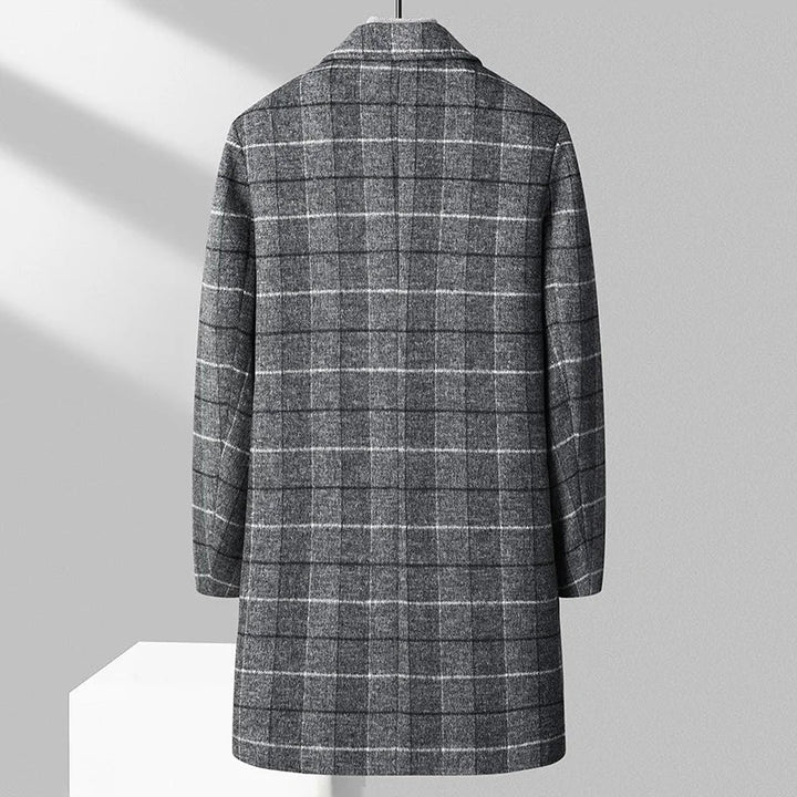 Tailored men's plaid coat, a classic style overcoat for elegant winter outerwear.