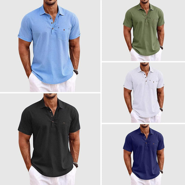 Timeless men's classic polo shirt, featuring a convenient chest pocket and short sleeves.