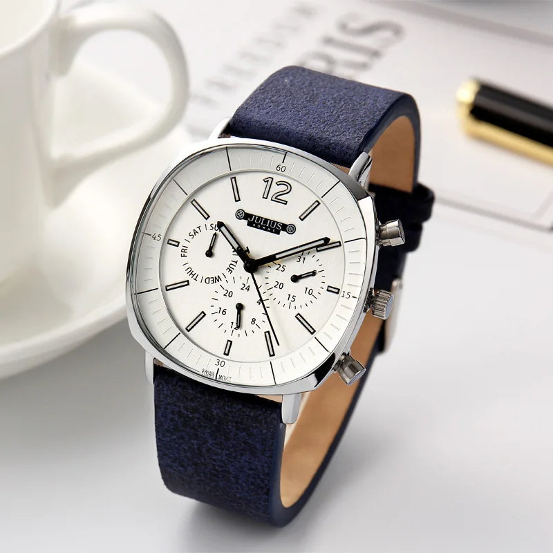 High-quality men's formal watch. A precision quartz chronograph with a comfortable and durable brown leather strap.