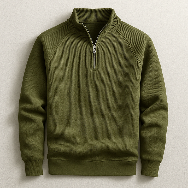 Comfortable men's quarter-zip long sleeve top, ideal for layering or casual wear. Sophisticated classic style.