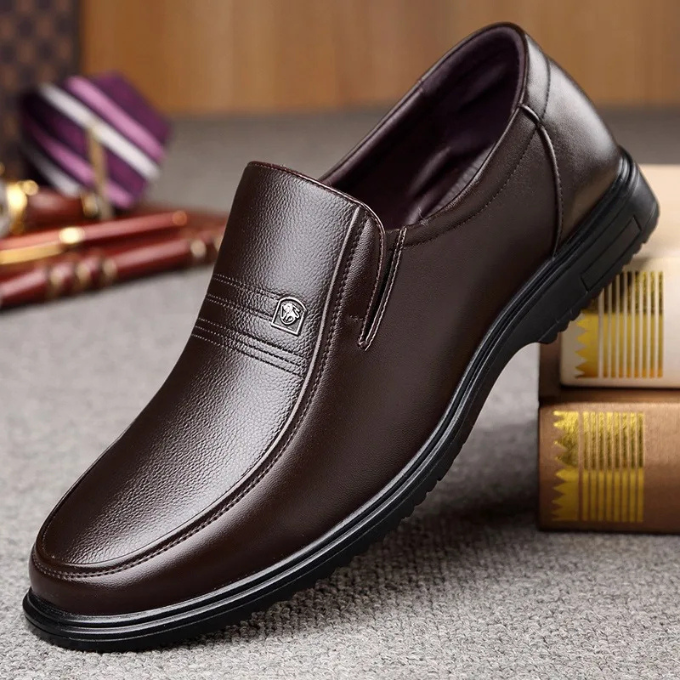 Black men's professional slip-on loafers, perfect for business meetings or formal office wear.