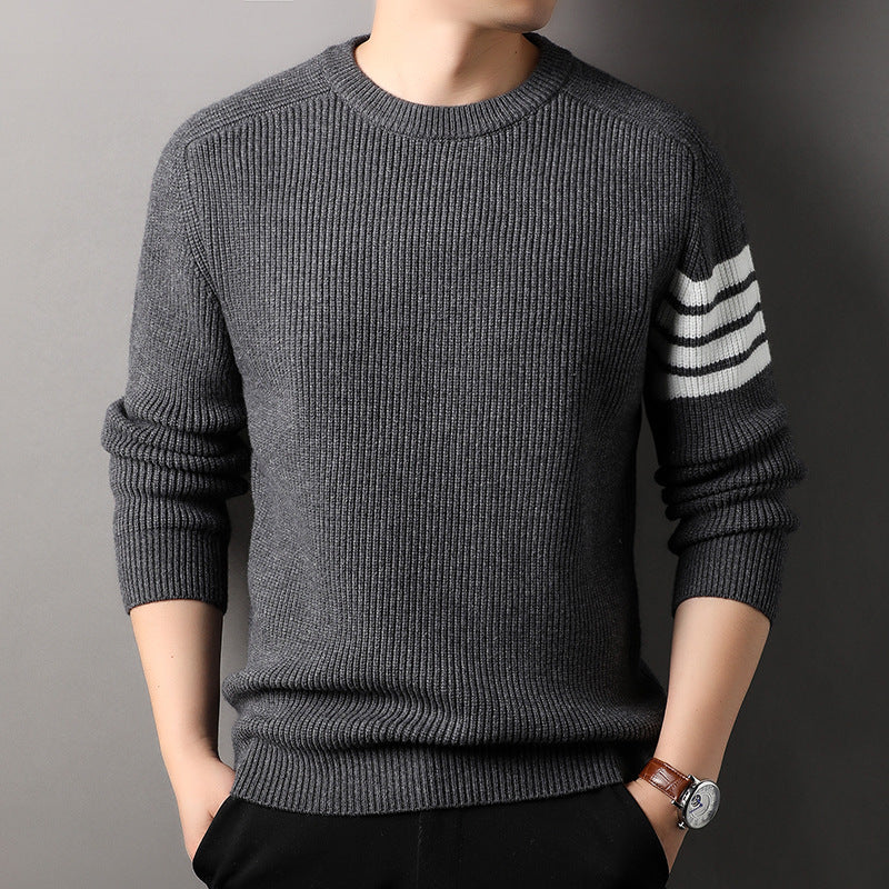 Classic men's striped sweater, an essential stylish and cozy addition to winter fashion.