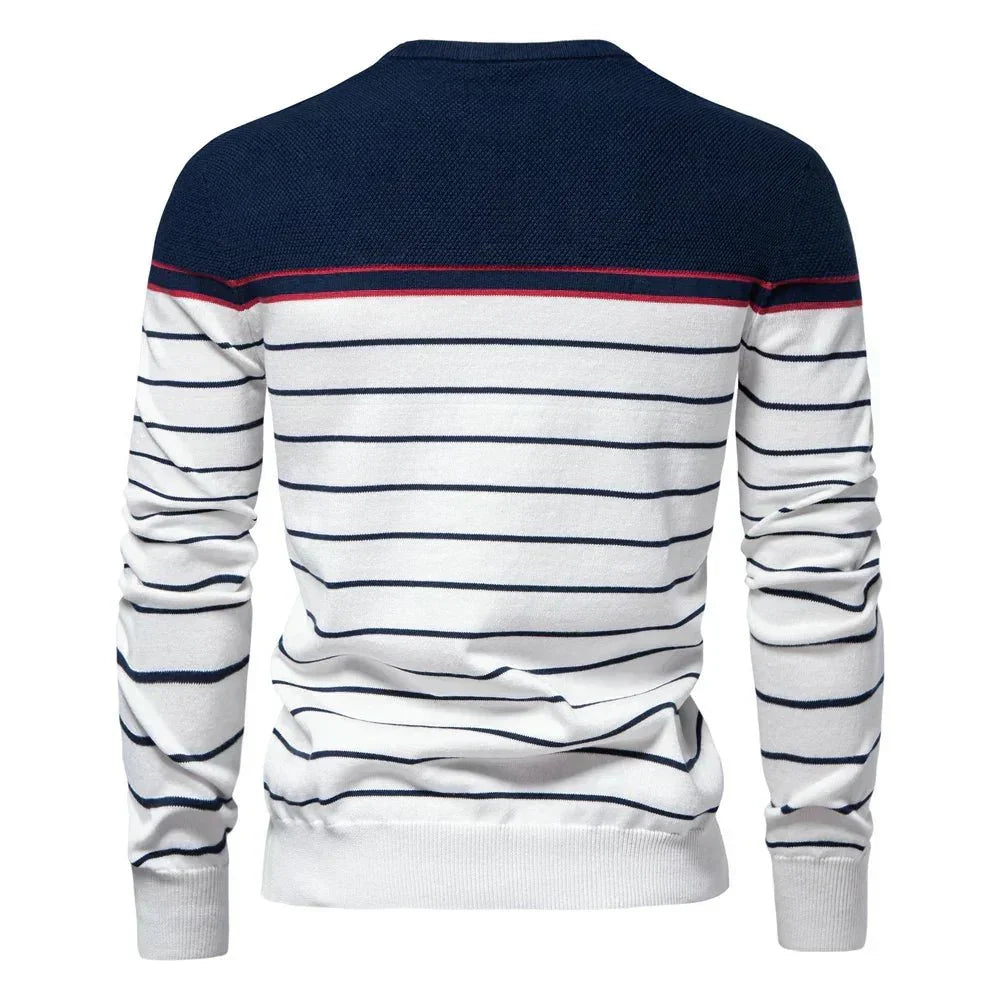 Stylish men's classic striped pullover sweater, featuring a timeless design & comfort fit.