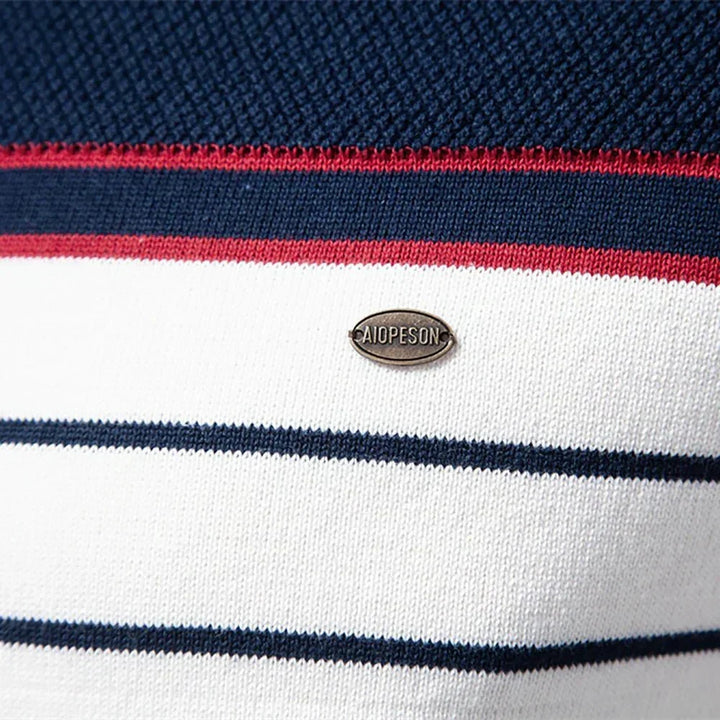 Men's classic long sleeve striped sweater, a staple pullover for effortless casual style.