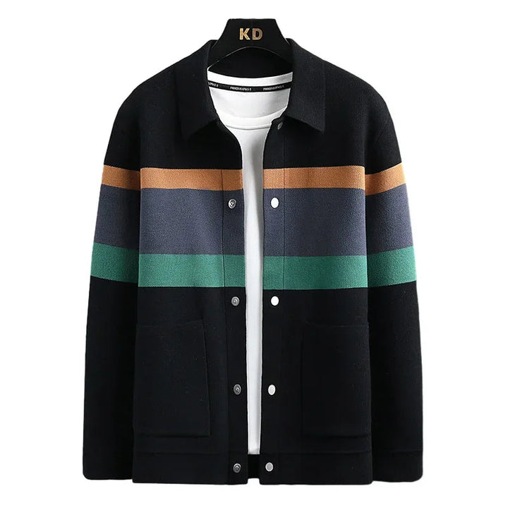 Men's classic striped jacket, a timeless varsity bomber with a casual, comfortable fit for everyday wear.