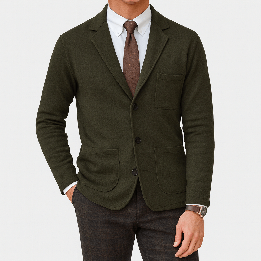 Sophisticated men's classic tailored blazer, a versatile outerwear piece for formal, business, or casual occasions.