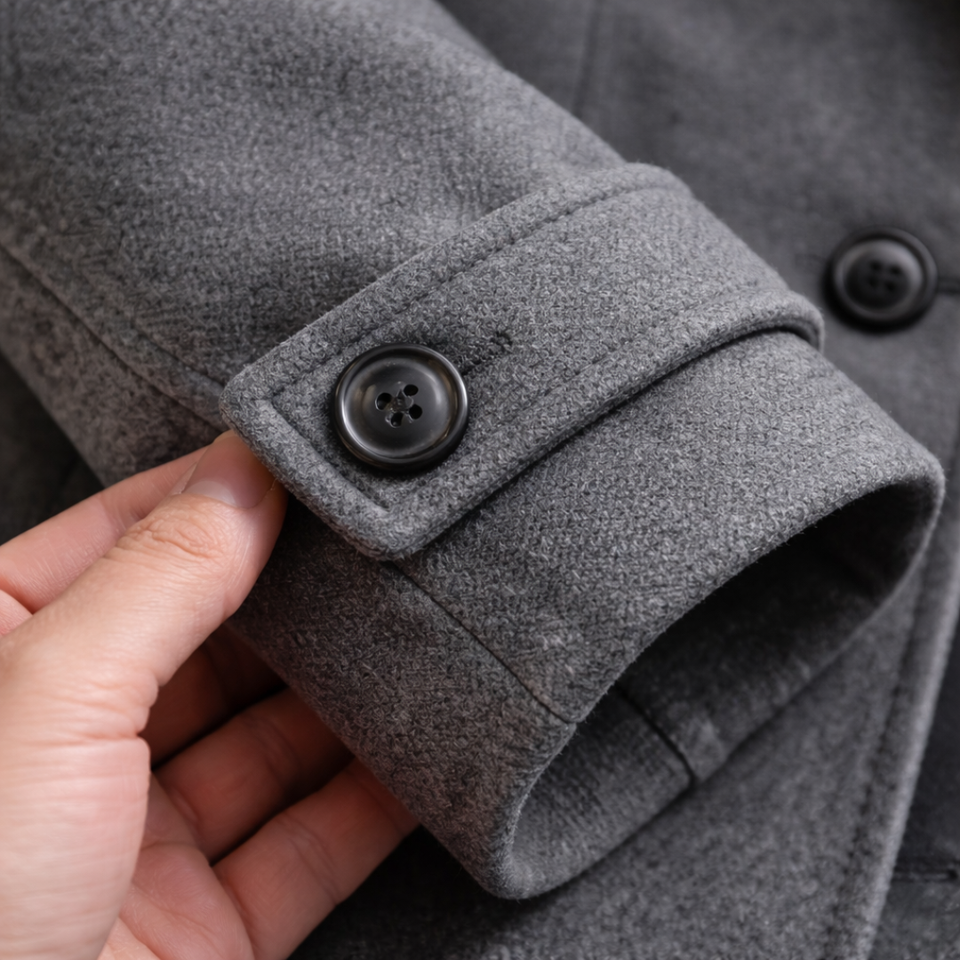 Warm men's tailored overcoat, an essential classic style for a smart look in formal & business settings.