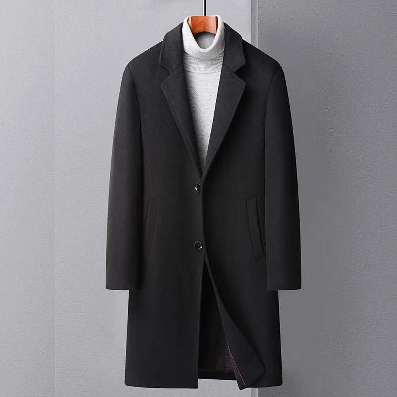 Tailored fit men's trench coat, a stylish gentleman's overcoat for classic fall and winter fashion.