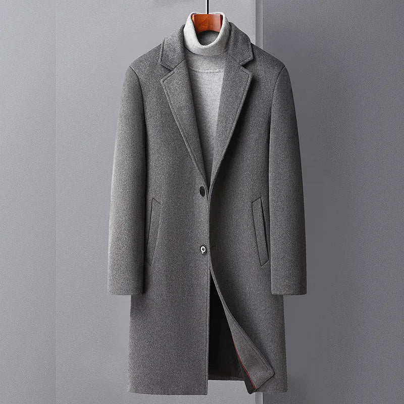 Elegant men's classic trench coat, tailored for winter outerwear, perfect for stylish fall fashion.