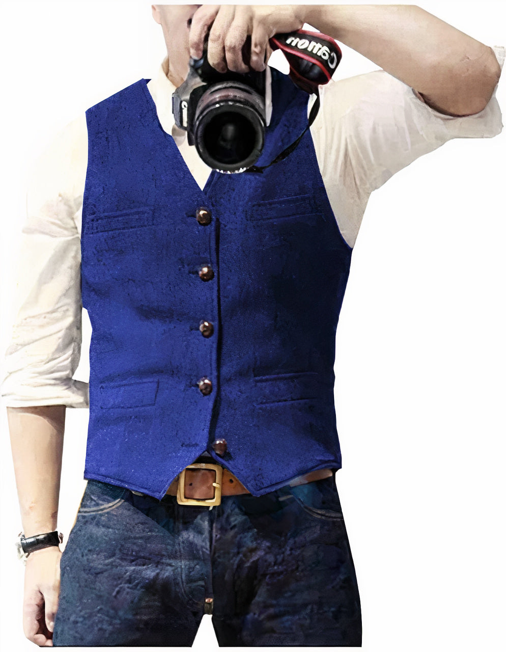 Men's classic waistcoat with adjustable back strap, designed for a perfect tailored fit and elegant layering.