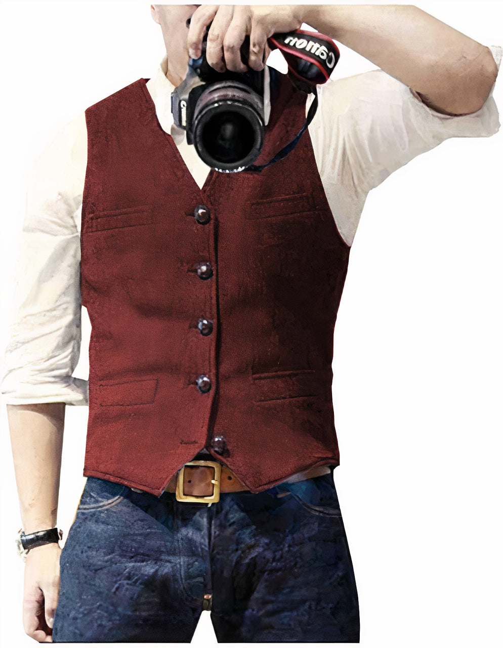Stylish men's tailored vest on model, demonstrating a refined layered look for modern menswear fashion.