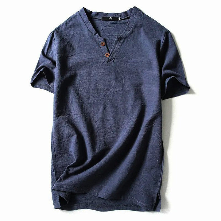 Men's classic V-neck tee in soft cotton, perfect for casual summer wear & everyday comfort. Short sleeve, relaxed fit.
