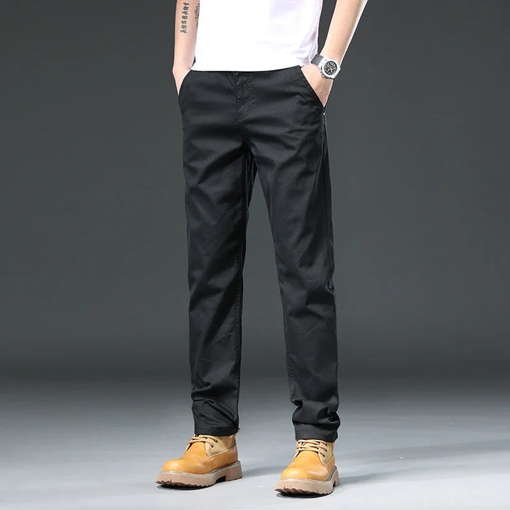 Black men's versatile trousers, suitable for smart casual, office attire, and comfortable everyday wear.