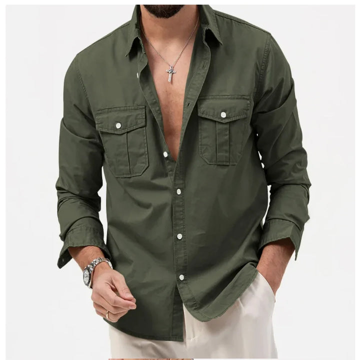 Men's Claymore tactical button-up shirt, quick-dry long sleeve for outdoor adventure wear.