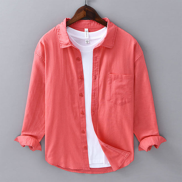 Men's beachwear button-up shirt in a relaxed coastal style, perfect for hot summer days.