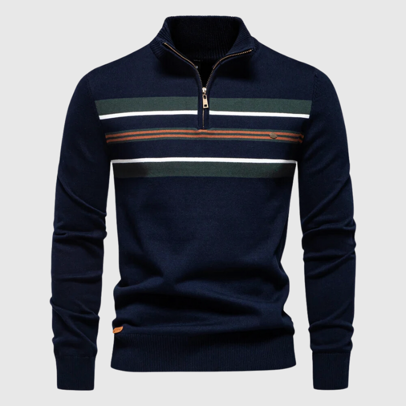 Comfortable men's striped pullover sweater, a versatile long sleeve top for casual fashion.