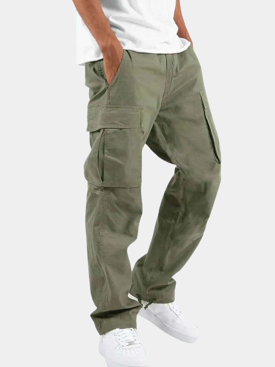 Men's comfortable black drawstring cargo pants, ideal for everyday casual wear.