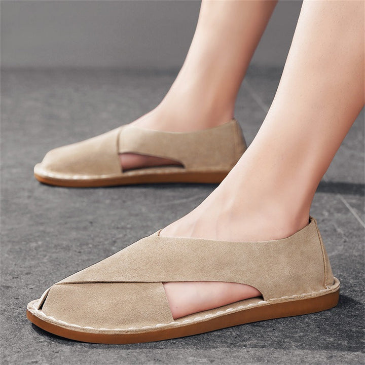 Casual men's cross-wrap slip-on sandals, great for beach, pool, or everyday wear.