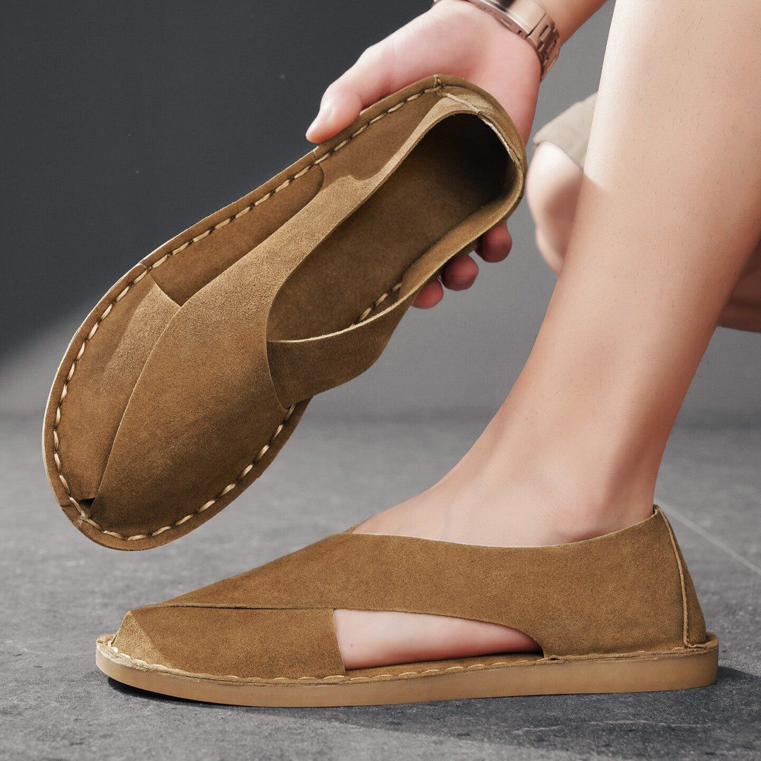 Lightweight men's cross-wrap sandals, perfect slip-on footwear for summer comfort & beach.