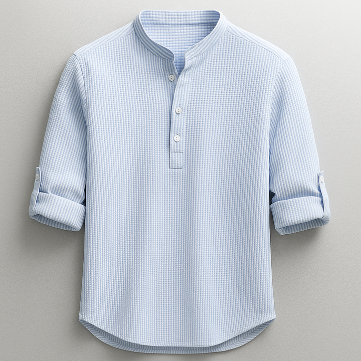 Men's comfortable long sleeve Henley shirt in a tailored fit, perfect for everyday casual wear & spring fashion.