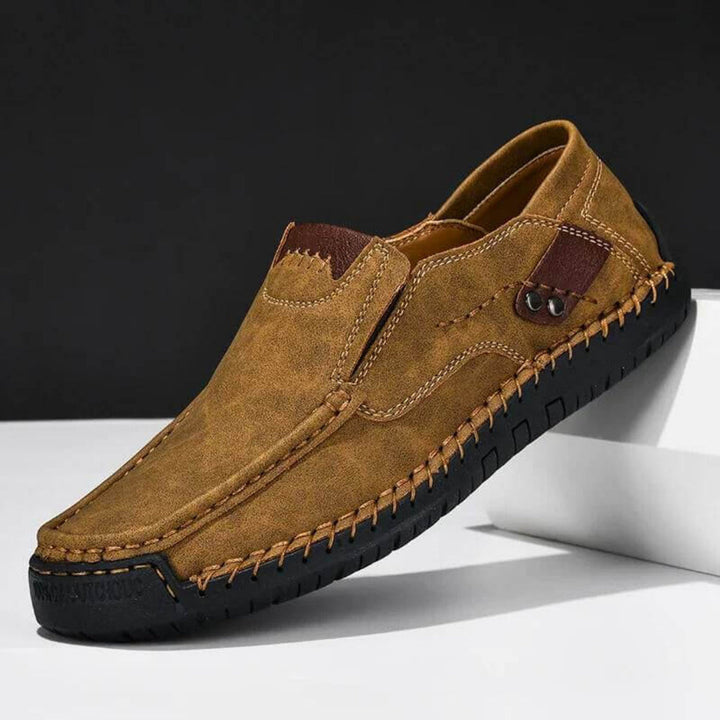 Supportive men's slip-on loafers, perfect walking shoes with arch support for comfortable everyday wear.