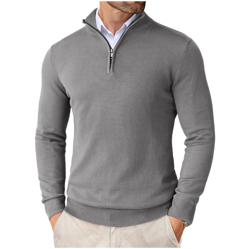Men's Como Quarter Zip Knit Sweater in luxurious cotton merino, ideal for smart casual and versatile layering.