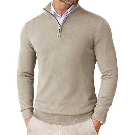 Men's Como Quarter Zip Knit Sweater, tailored cotton merino blend for smart casual, breathable winter fashion.