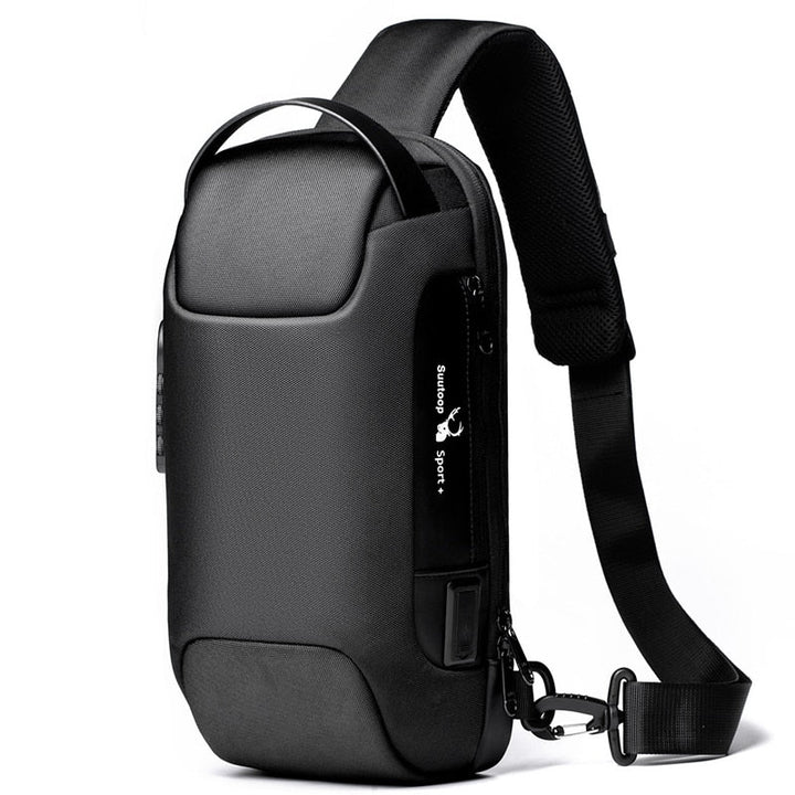 Men's compact anti-theft crossbody bag with water-resistant fabric & USB charging port for secure daily carry.