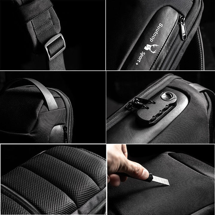 Versatile men's compact shoulder bag: anti-theft, water-resistant, USB charging, perfect for urban travel.