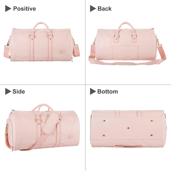 Empty men's garment duffel bag, highlighting its spacious interior & carry-on weekender design.