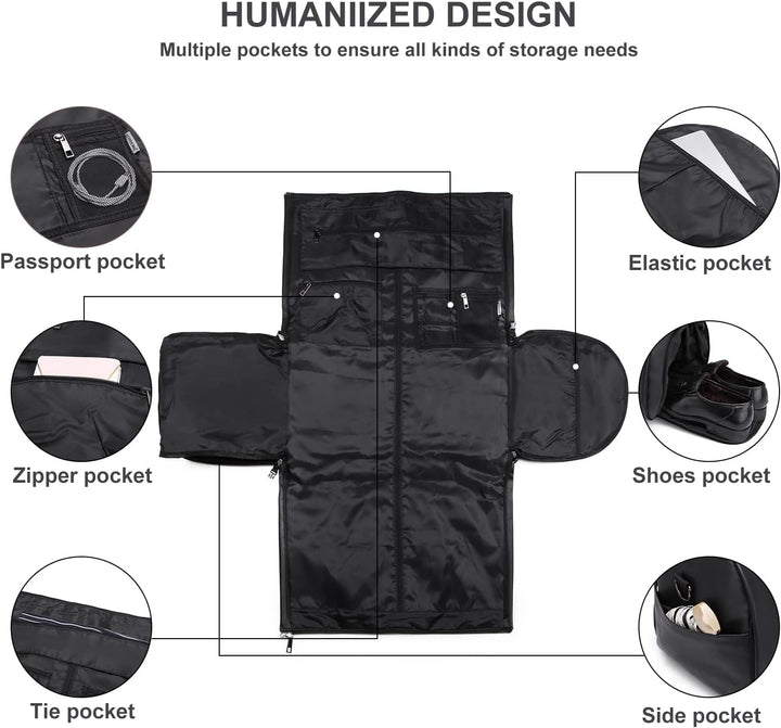 Men's smart travel organizer: a convertible garment duffel bag for wrinkle-free suits & weekender trips.