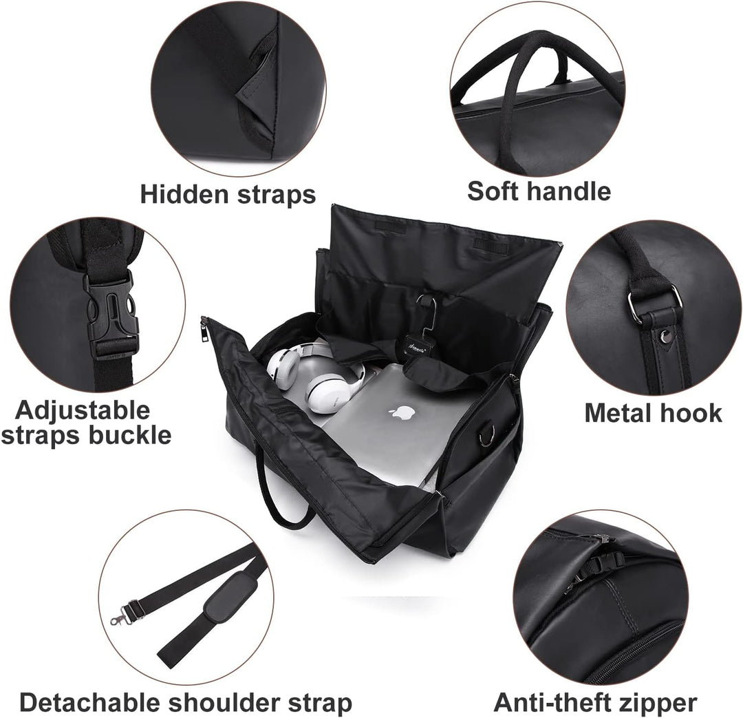 Stylish men's travel bag; easily converts from duffel to garment bag. Ideal carry-on luggage.