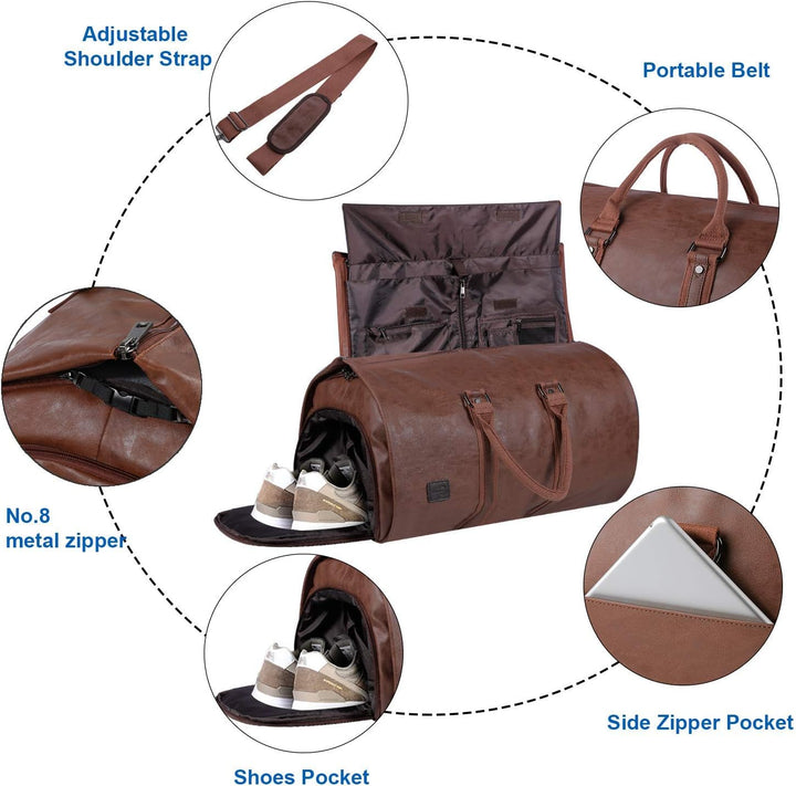 Men's carry-on duffel bag with integrated garment section, perfect for business trips & casual travel.