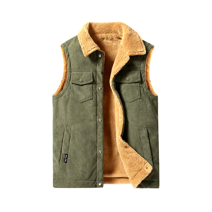 Durable men's corduroy winter vest. Cashmere-lined sleeveless jacket, a cozy addition to any outfit.