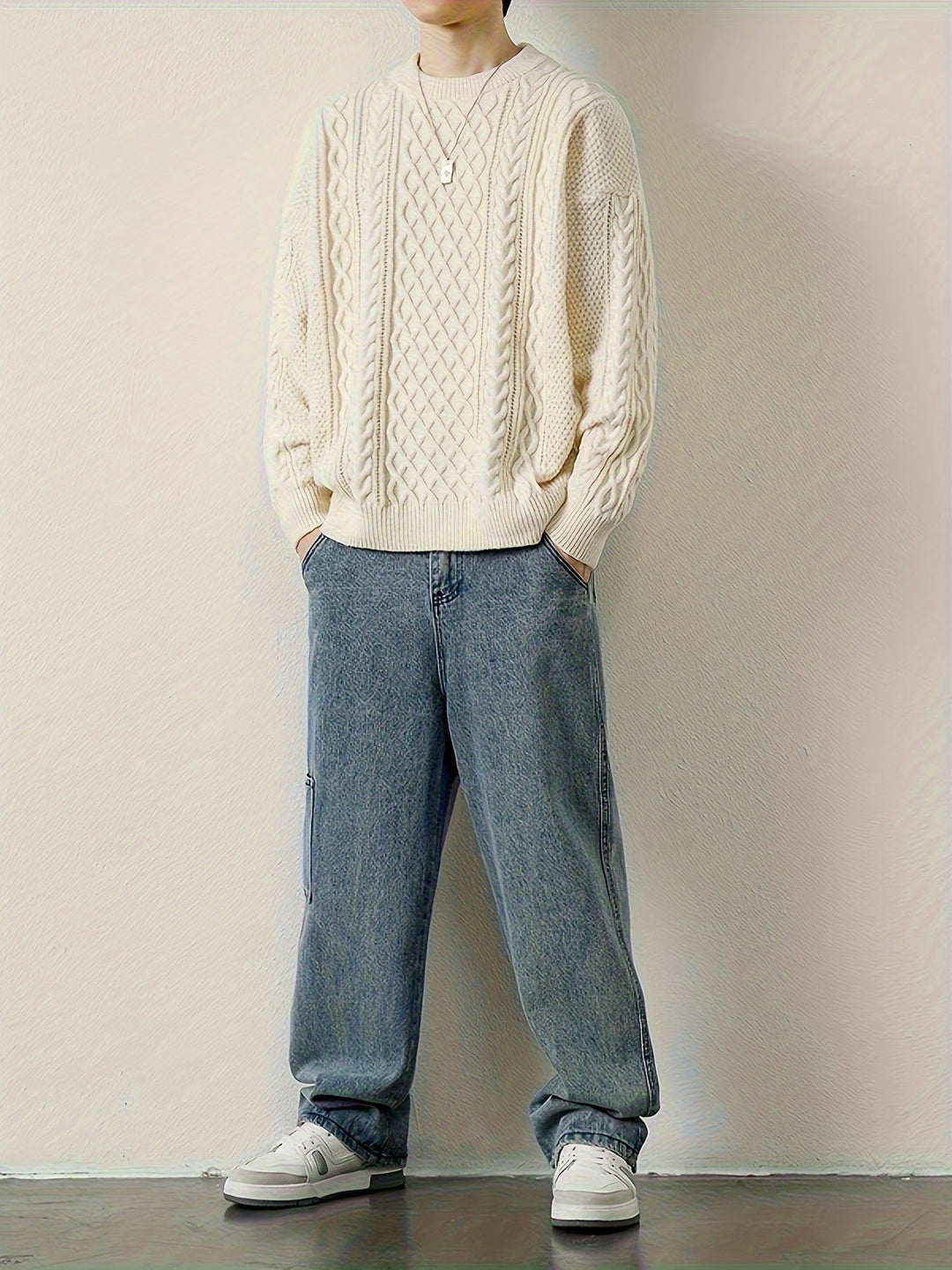 Men's comfortable cable knit sweater, perfect for everyday casual wear.