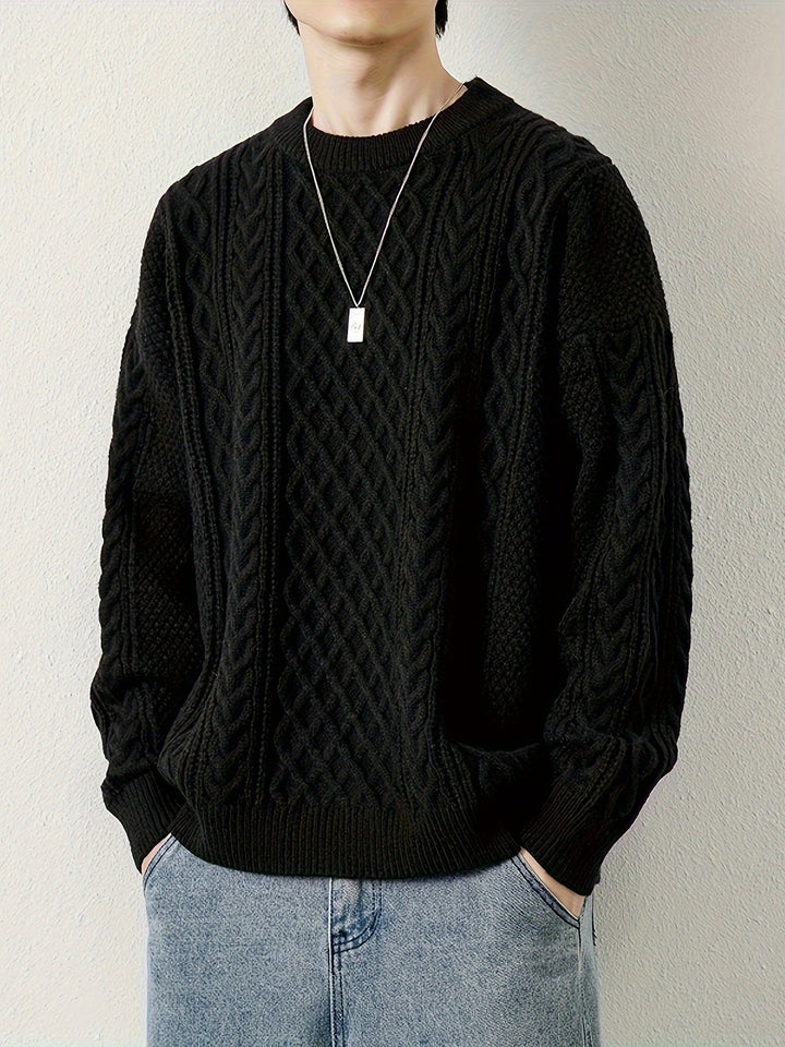 Everyday men's cable knit jumper, offering coziness and winter style.