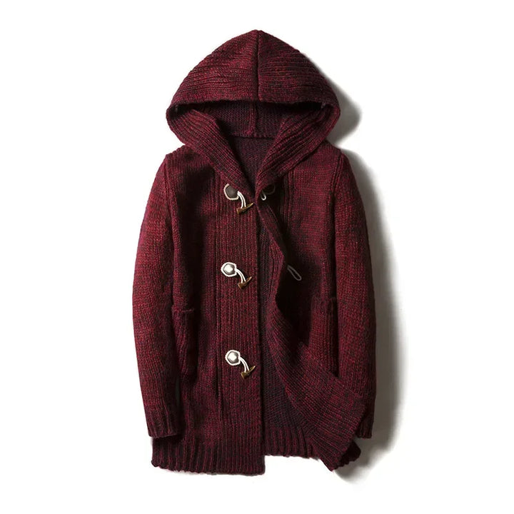 Gray men's hooded cardigan, ideal for versatile layering and cozy, casual comfort on cooler days.