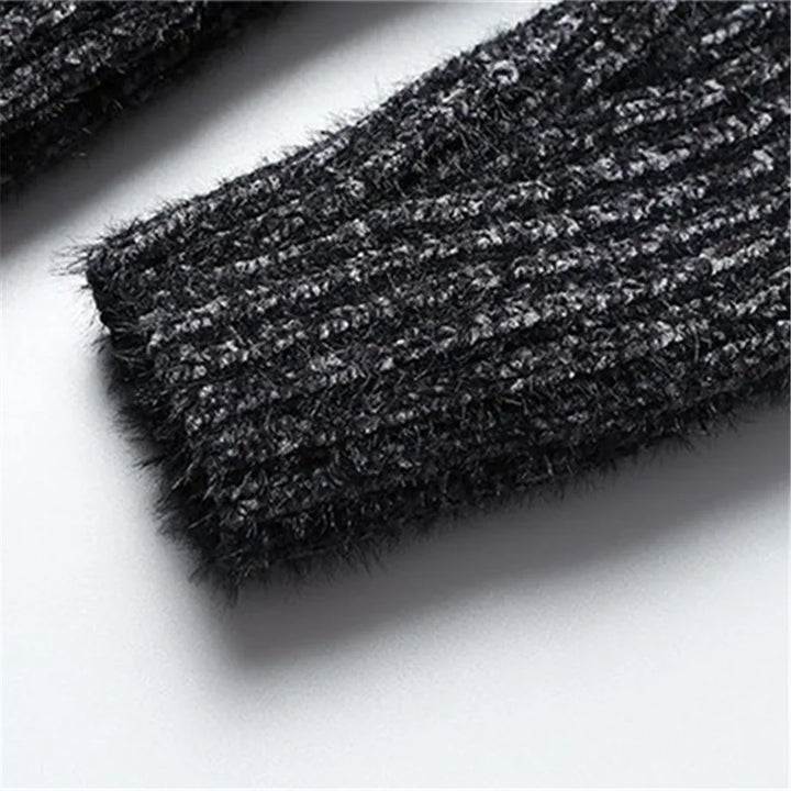 Close-up of Men's Oslo Roll Neck Sweater, highlighting the cozy texture and quality knit.