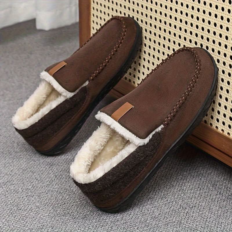 Slip-on men's cozy loafers, ideal for indoor relaxation and keeping feet warm.