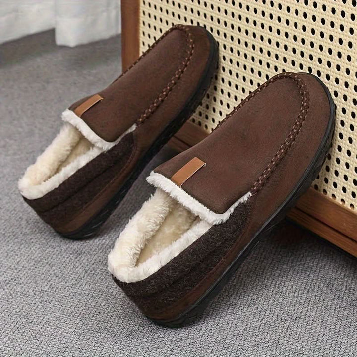 Slip-on men's cozy loafers, ideal for indoor relaxation and keeping feet warm.
